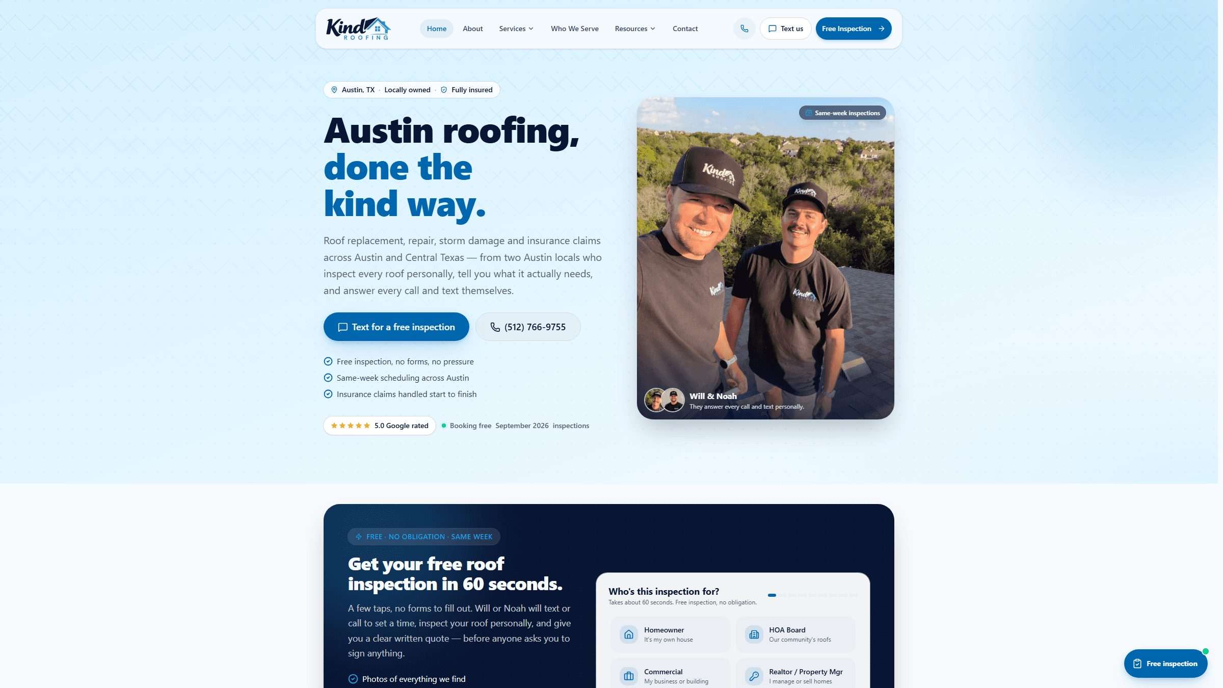 Kind Roofing site preview